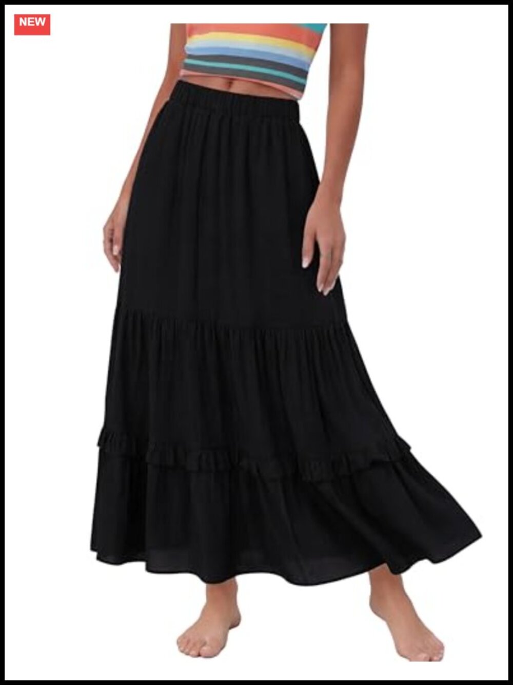 Annebouti Womens Rayon Polyester Ruffle Tiered A-Line Maxi Skirt